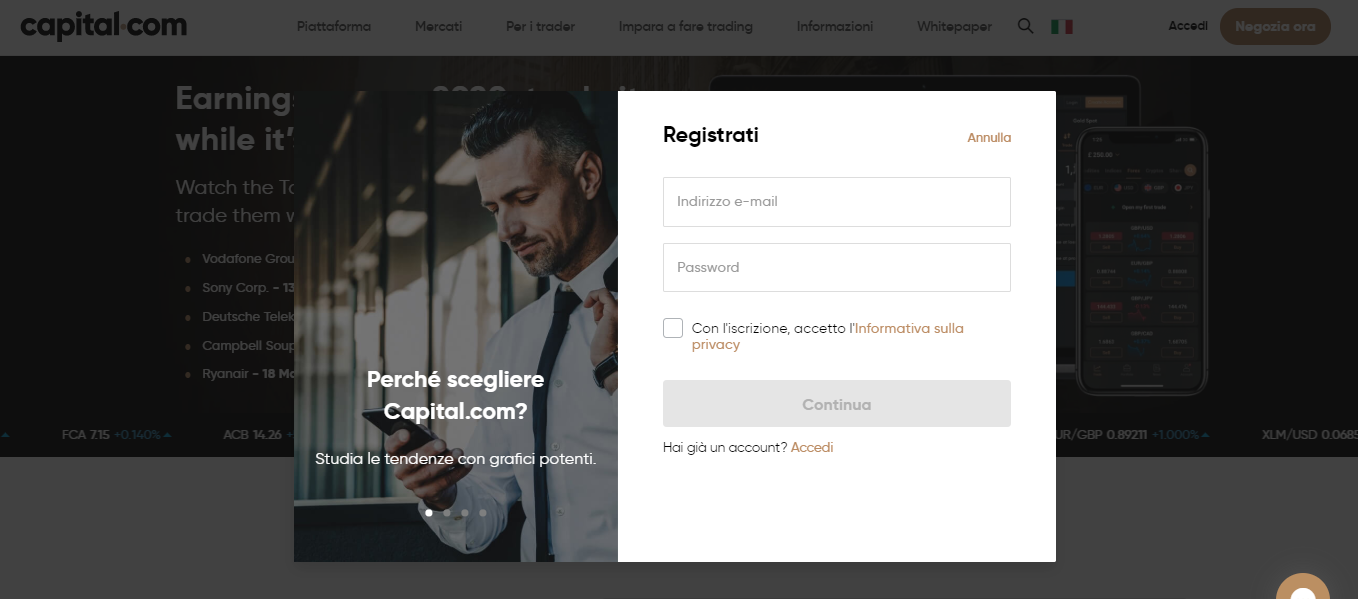 Apertura di un Conto Capital.com Apertura di un Conto Capital.com